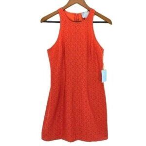 Cece Orange Cotton Blend Lace Eyelet Sleeveless Shift Dress